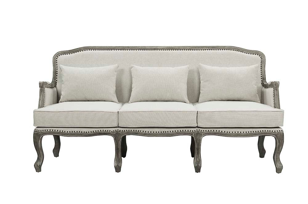 Acme - Tania Sofa W/3 Pillows LV01130 Cream Linen & Brown Finish