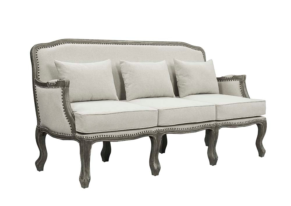 Acme - Tania Sofa W/3 Pillows LV01130 Cream Linen & Brown Finish