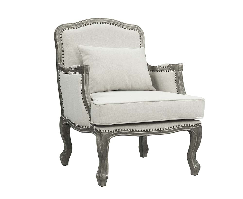 Acme - Tania Chair W/Pillow LV01132 Cream Linen & Brown Finish