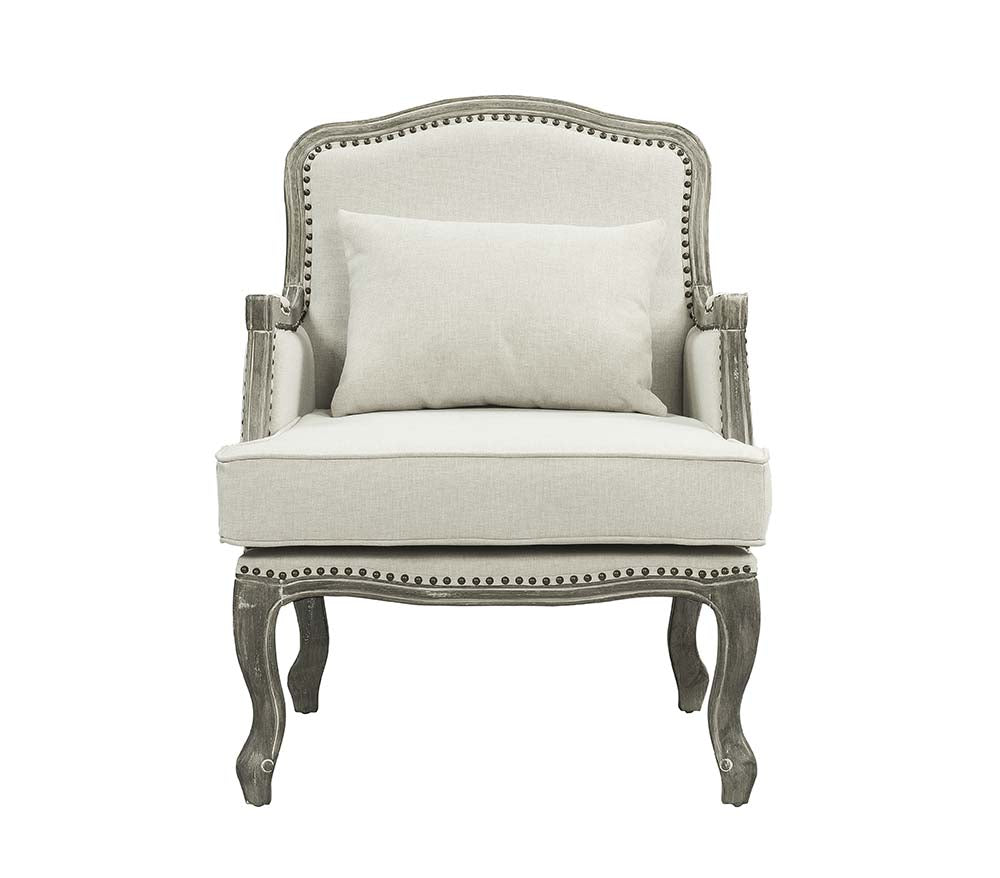 Acme - Tania Chair W/Pillow LV01132 Cream Linen & Brown Finish