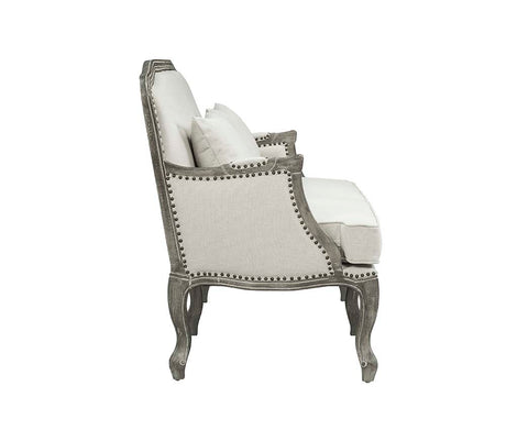 Acme - Tania Chair W/Pillow LV01132 Cream Linen & Brown Finish