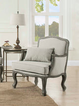 Acme - Tania Chair W/Pillow LV01132 Cream Linen & Brown Finish