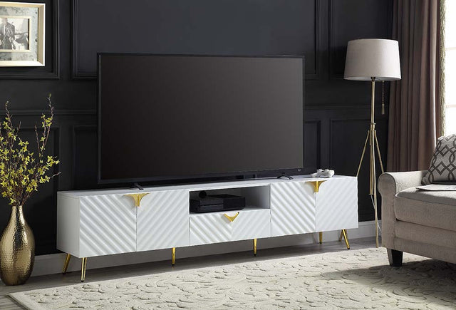 Acme - Gaines Tv Stand LV01138 White High Gloss Finish