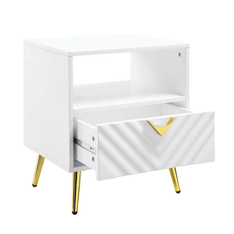 Acme - Gaines End Table LV01140 White High Gloss Finish