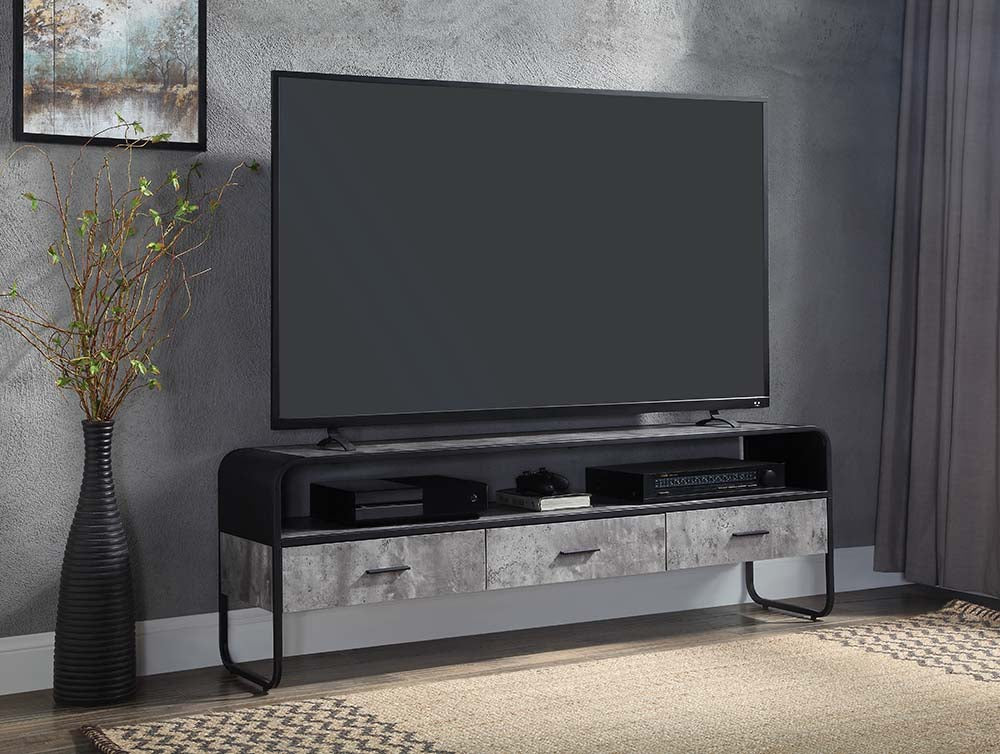 Acme - Raziela Tv Stand LV01142 Concrete Gray & Black Finish