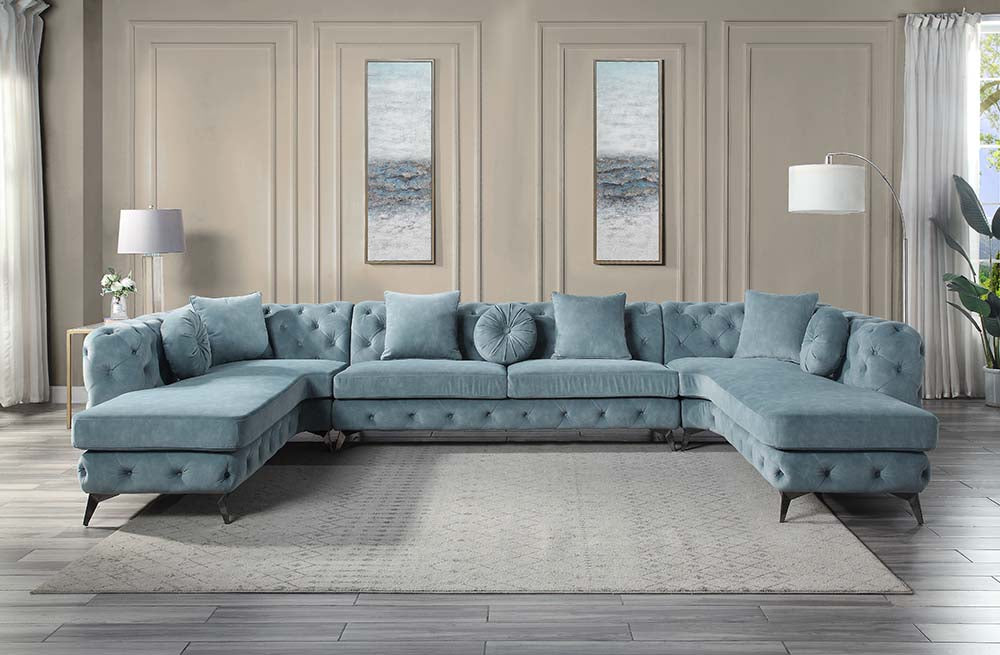 Acme - Zerah Sectional Sofa W/7 Pillows LV01161 Dusty Blue Fabric