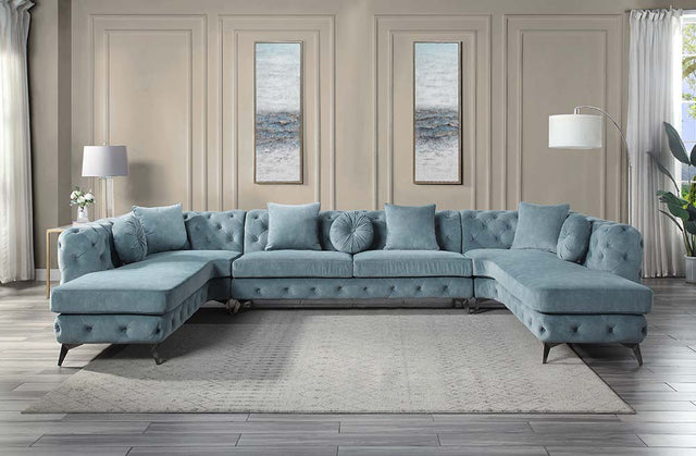 Acme - Zerah Sectional Sofa W/7 Pillows LV01161 Dusty Blue Fabric