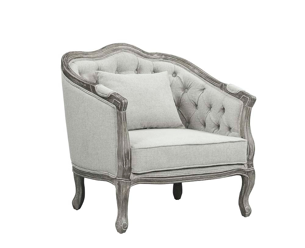 Acme - Samael Chair W/Pillow LV01163 Gray Linen & Gray Oak Finish