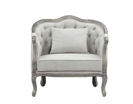 Acme - Samael Chair W/Pillow LV01163 Gray Linen & Gray Oak Finish