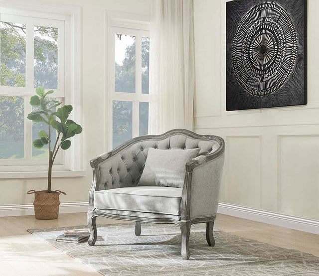 Acme - Samael Chair W/Pillow LV01163 Gray Linen & Gray Oak Finish