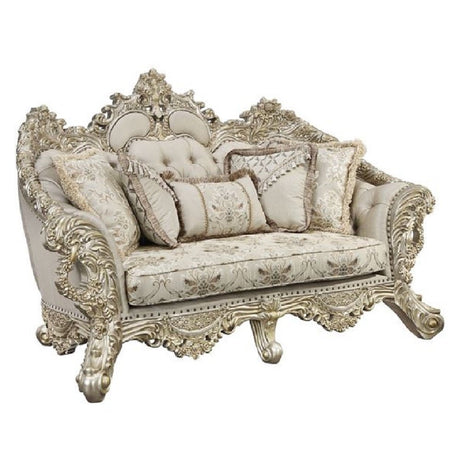 Danae Loveseat W/5 Pillows LV01194 Fabric, Champagne & Gold Finish | Acme | Home Elegance USA