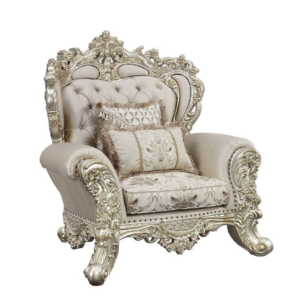 Danae Chair W/2 Pillows LV01195 Fabric, Champagne & Gold Finish | Acme - LV01195 - Home Elegance USA - 1