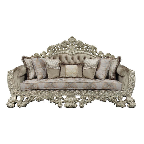 Acme - Sorina Sofa W/7 Pillows LV01205 Velvet, Fabric & Antique Gold Finish