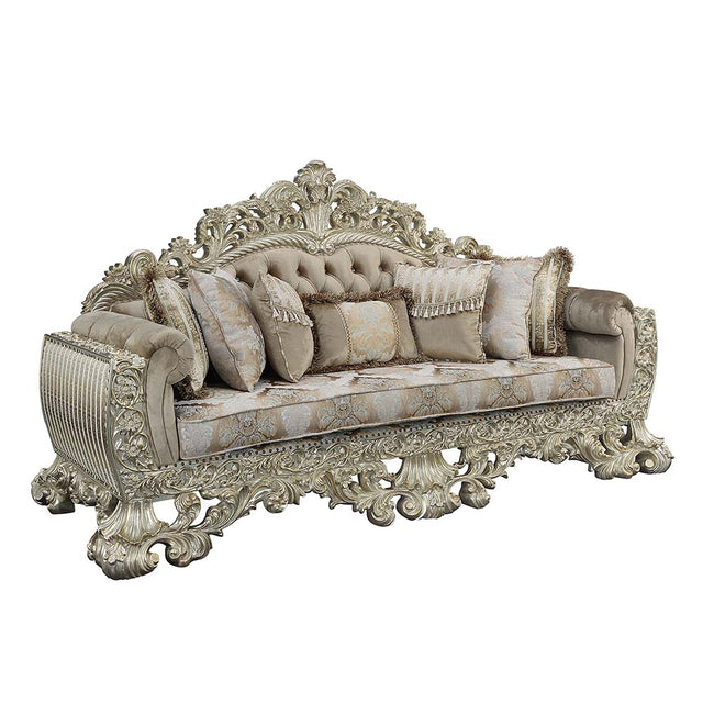 Acme - Sorina Sofa W/7 Pillows LV01205 Velvet, Fabric & Antique Gold Finish