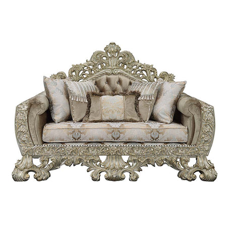 Acme - Sorina Loveseat W/5 Pillows LV01206 Velvet, Fabric & Antique Gold Finish