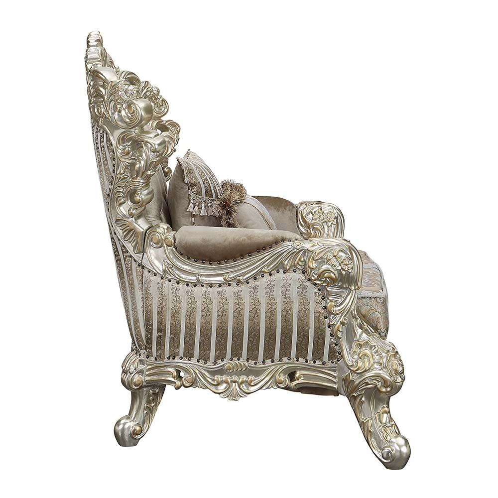 Acme - Sorina Chair W/2 Pillows LV01207 Velvet, Fabric & Antique Gold Finish