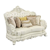 Adara Loveseat W/5 Pillows LV01225 Pearl White Synthetic Leather & Antique White Finish | Acme - LV01225 - Home Elegance USA - 1