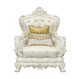 Adara Chair W/2 Pillows LV01226 Pearl White Synthetic Leather & Antique White Finish | Acme - LV01226 - Home Elegance USA - 2