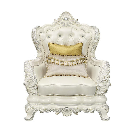 Adara Chair W/2 Pillows LV01226 Pearl White Synthetic Leather & Antique White Finish | Acme - LV01226 - Home Elegance USA - 2