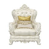Acme - Adara Chair W/2 Pillows LV01226 Pearl White Synthetic Leather & Antique White Finish