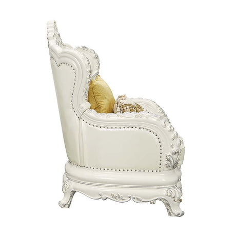 Adara Chair W/2 Pillows LV01226 Pearl White Synthetic Leather & Antique White Finish | Acme - LV01226 - Home Elegance USA - 3