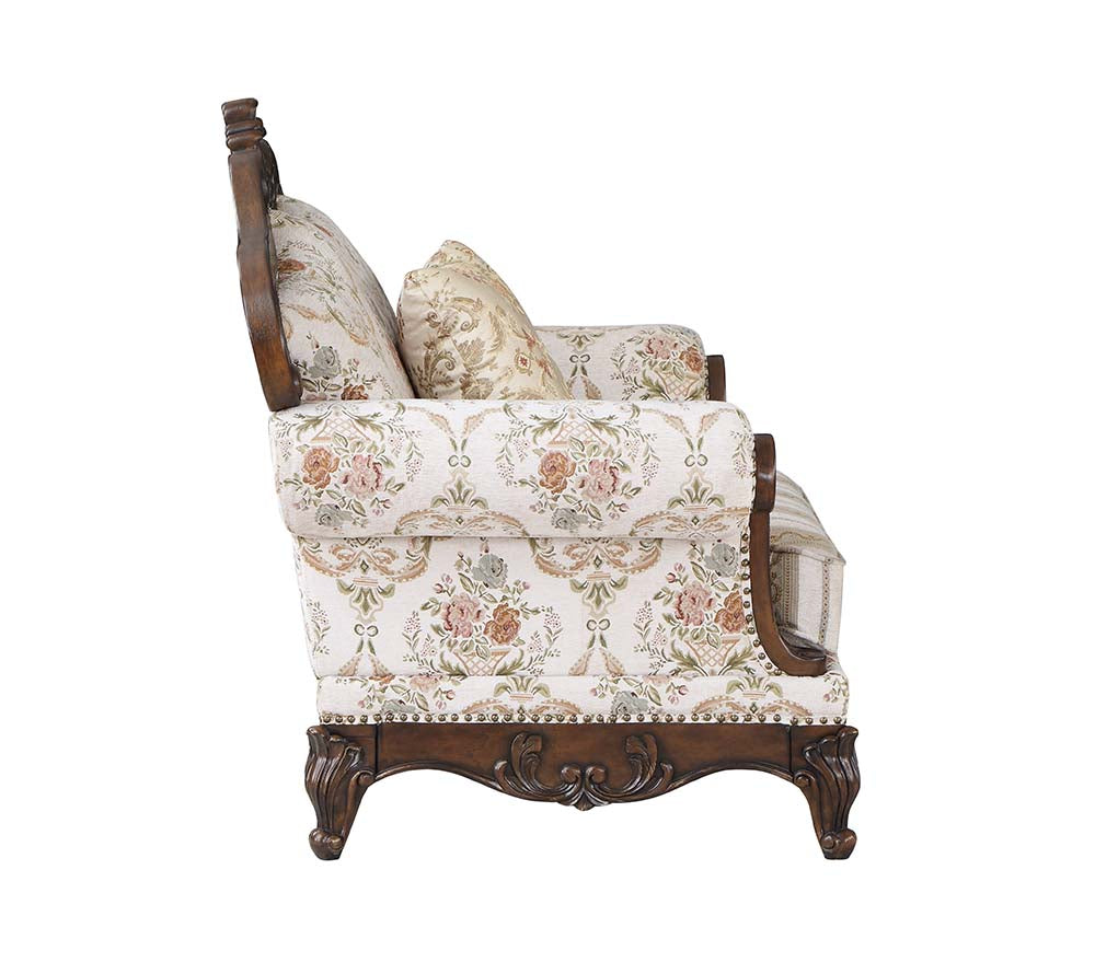 Acme - Nayla Chair W/Pillow LV01275 Pattern Fabric & Cherry Finish