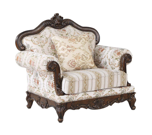 Acme - Nayla Chair W/Pillow LV01275 Pattern Fabric & Cherry Finish