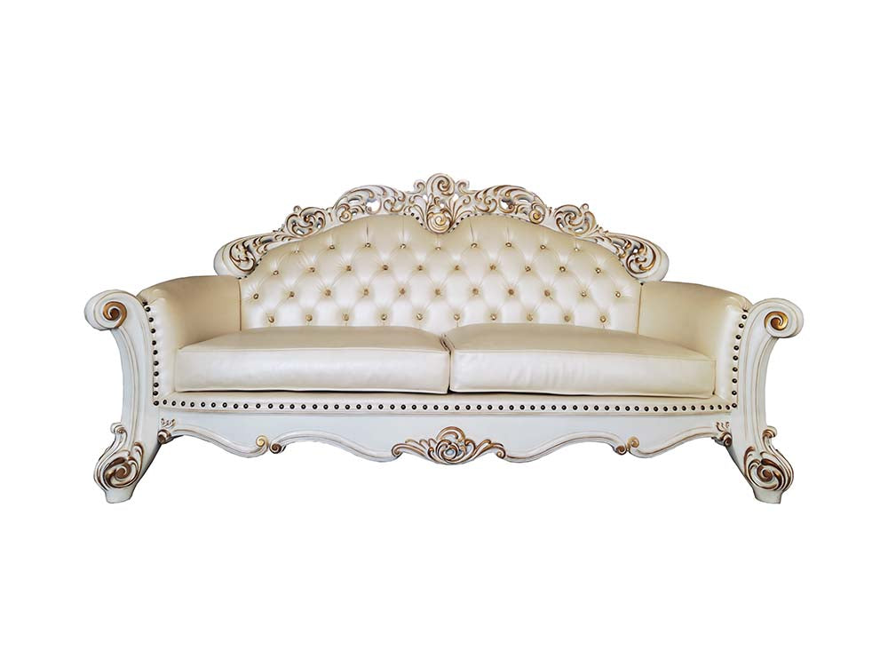 Acme - Vendome Sofa W/5 Pillows LV01324 Champagne Synthetic Leather & Antique Pearl Finish