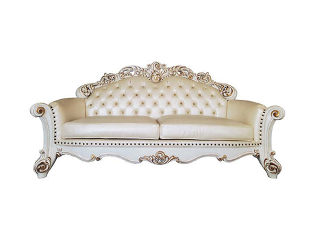 Acme - Vendome Sofa W/5 Pillows LV01324 Champagne Synthetic Leather & Antique Pearl Finish