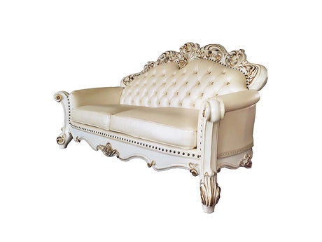 Acme - Vendome Sofa W/5 Pillows LV01324 Champagne Synthetic Leather & Antique Pearl Finish