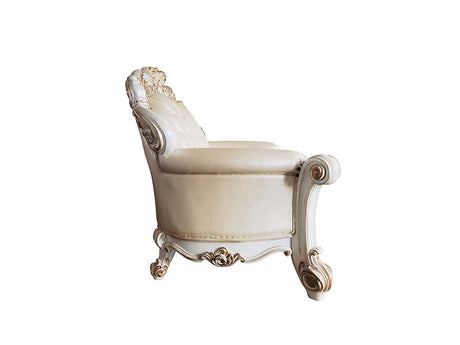 Acme - Vendome Loveseat W/3 Pillows LV01325 Champagne Synthetic Leather & Antique Pearl Finish