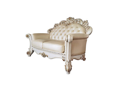 Acme - Vendome Loveseat W/3 Pillows LV01325 Champagne Synthetic Leather & Antique Pearl Finish