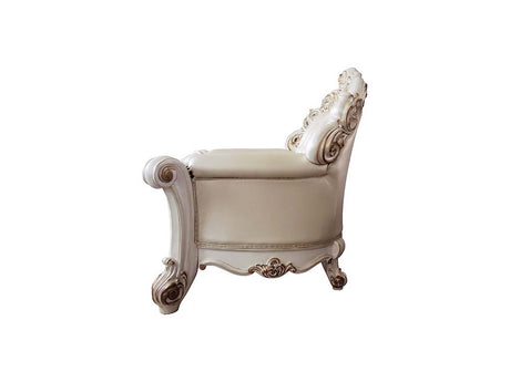 Acme - Vendome Chair W/Pillow LV01326 Champagne Synthetic Leather & Antique Pearl Finish