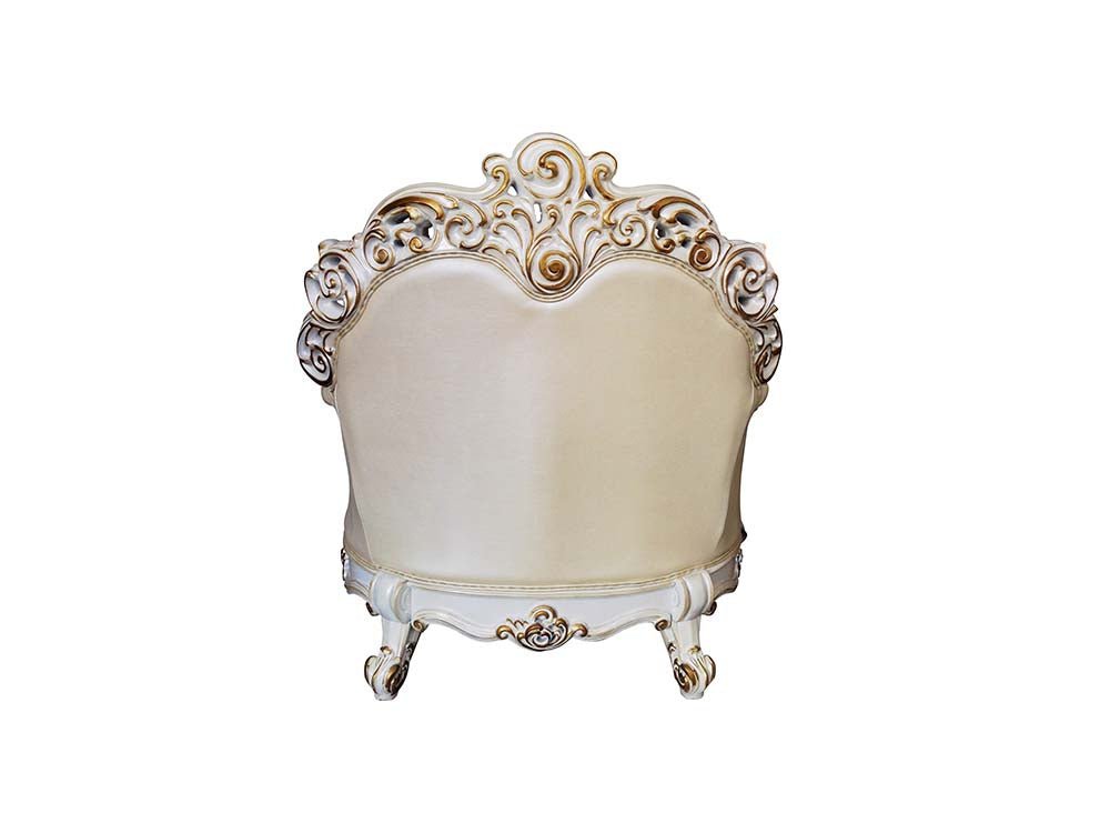 Acme - Vendome Chair W/Pillow LV01326 Champagne Synthetic Leather & Antique Pearl Finish