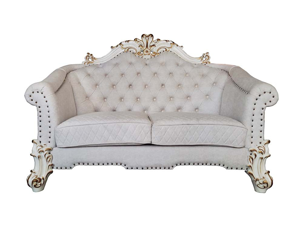 Acme - Vendome II Loveseat W/4 Pillows LV01330 Two Tone Ivory Fabric & Antique Pearl Finish