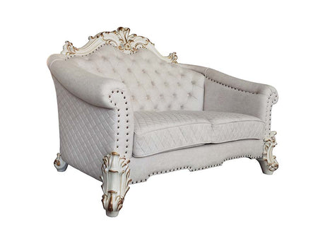 Acme - Vendome II Loveseat W/4 Pillows LV01330 Two Tone Ivory Fabric & Antique Pearl Finish