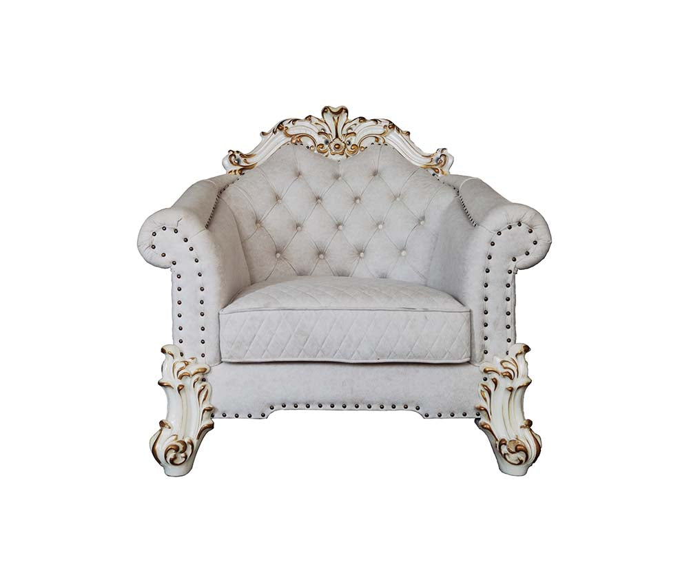 Acme - Vendome II Chair W/2 Pillows LV01331 Two Tone Ivory Fabric & Antique Pearl Finish