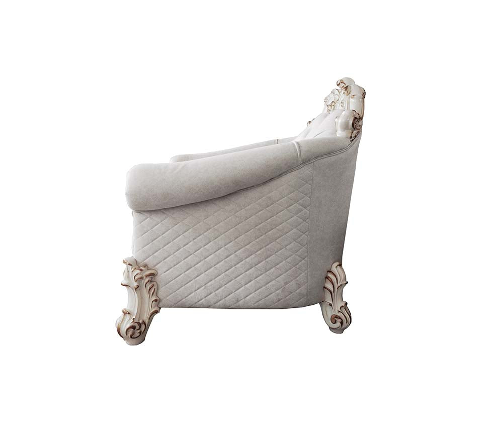 Acme - Vendome II Chair W/2 Pillows LV01331 Two Tone Ivory Fabric & Antique Pearl Finish