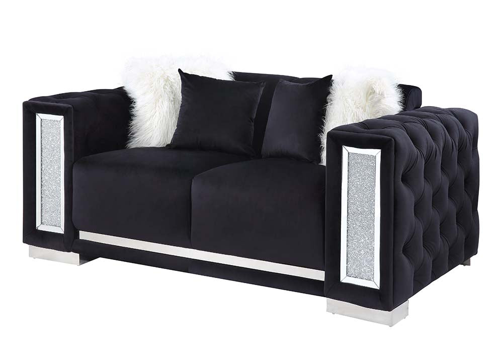 Acme - Trislar Loveseat W/4 Pillows (Same 52526) LV01398 Black Velvet