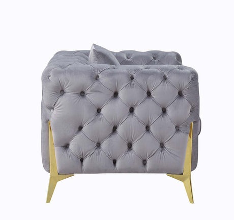 Acme - Jelanea Sofa W/2 Pillows LV01406 Gray Velvet & Gold Finish