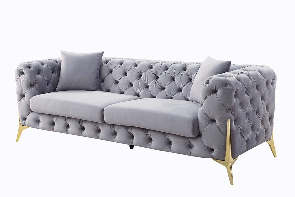 Acme - Jelanea Sofa W/2 Pillows LV01406 Gray Velvet & Gold Finish