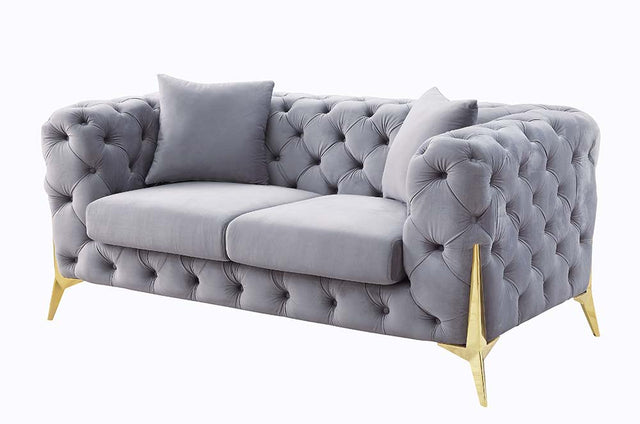 Acme - Jelanea Loveseat W/2 Pillows LV01407 Gray Velvet & Gold Finish