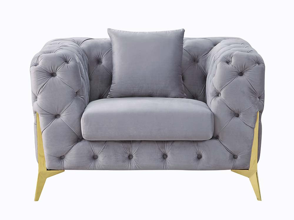 Acme - Jelanea Chair W/Pillow LV01408 Gray Velvet & Gold Finish