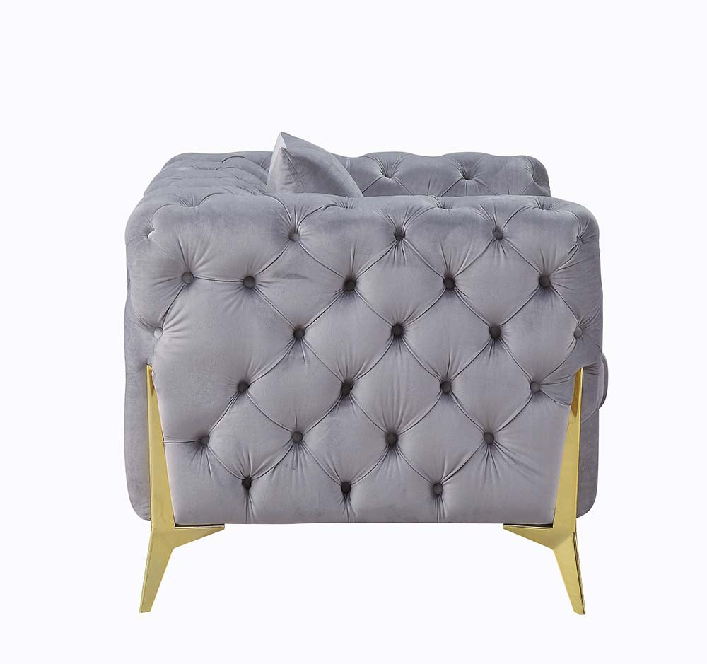 Acme - Jelanea Chair W/Pillow LV01408 Gray Velvet & Gold Finish