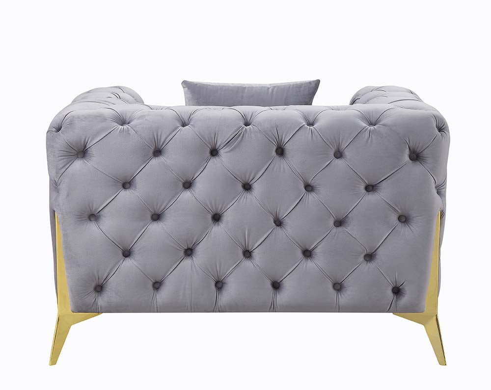 Acme - Jelanea Chair W/Pillow LV01408 Gray Velvet & Gold Finish