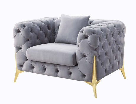 Acme - Jelanea Chair W/Pillow LV01408 Gray Velvet & Gold Finish