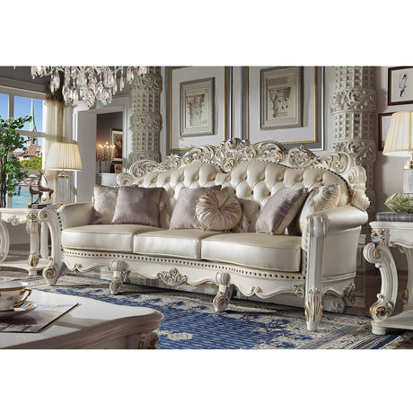 Acme - Vendome Oversized Sofa W/6 Pillows LV01525 Champagne Synthetic Leather & Antique Pearl Finish