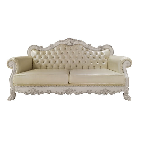 Acme - Dresden Sofa W/4 Pillows LV01688 Synthetic Leather & Bone White Finish