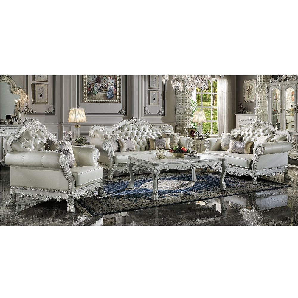 Acme - Dresden Sofa W/4 Pillows LV01688 Synthetic Leather & Bone White Finish