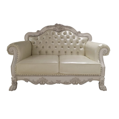 Acme - Dresden Loveseat W/3 Pillows LV01689 Synthetic Leather & Bone White Finish